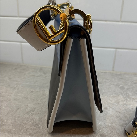 Authentic Fendi Kan I F Logo Shoulder Bag – Blue/Black/White – Gold Hardware - Picture 5 of 16